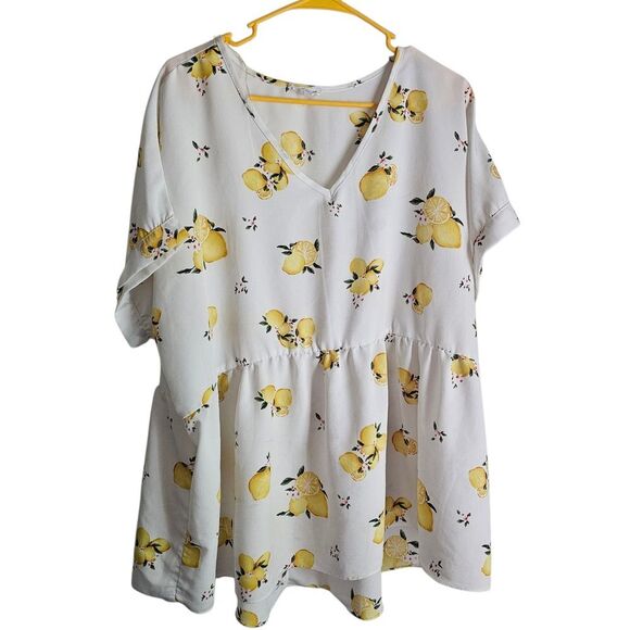 Lemon Print V-Neck Blouse - Picture 1 of 4